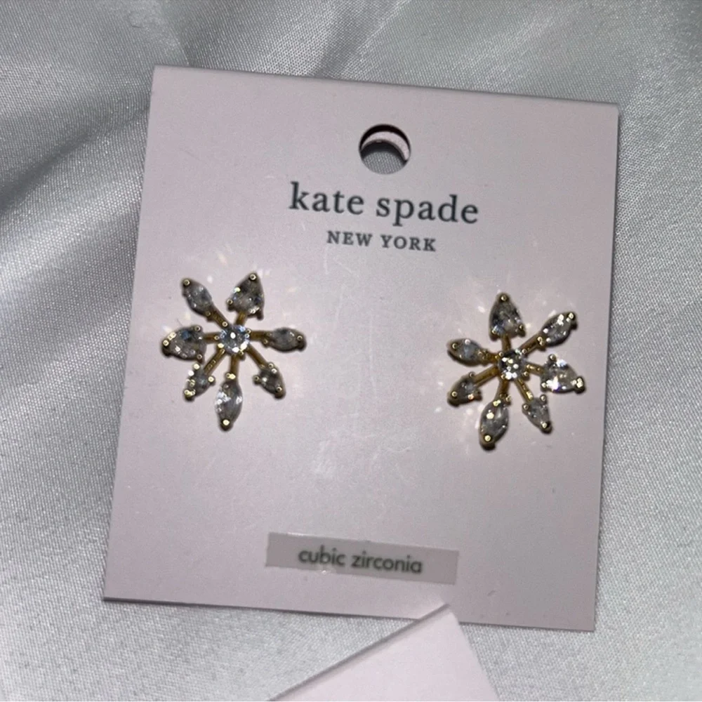 Kate Spade Gold and Clear Cubic Zerconia Snowday Snowflake Stud Earrings